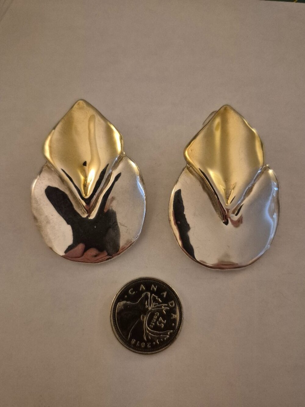 VTG David Varsano Israel Sterling Silver Gold Calla Lily Clip On Earrings